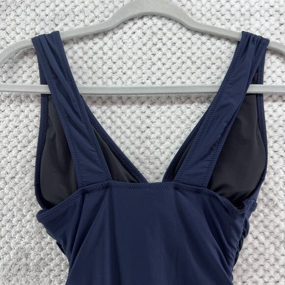 J Crew Swimsuit Women 4 Blue One Piece Plunge Ruched Swimwear Pool Beach - Picture 6 of 16